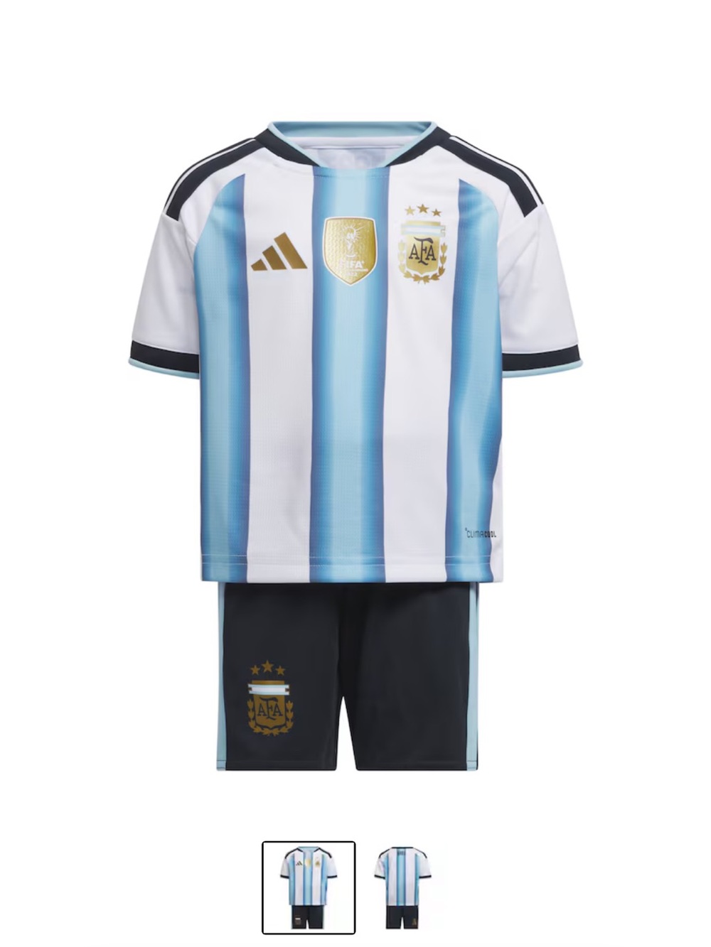 adidas Argentina Kids Soccer Jersey & Shorts - White, Light Blue, Black - Picture 3 of 3